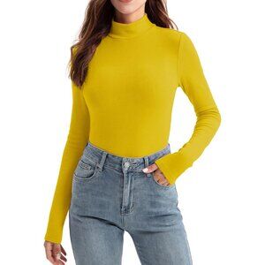 Womens Ribbed Thermal Baselayer Top Long Sleeve Mock Neck Fitted